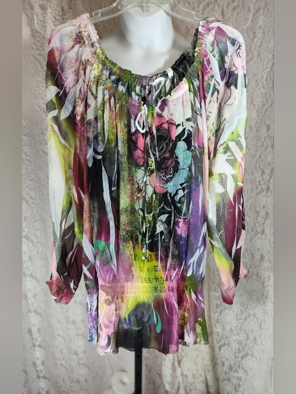 Sienna Rose Sheer Off Shoulder Top Multi Purple Green Pink